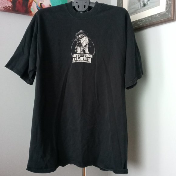 Vintage 1996 Liquid Blue "Cats suck Blues at the Crossroads"  T-Shirt - Picture 1 of 12